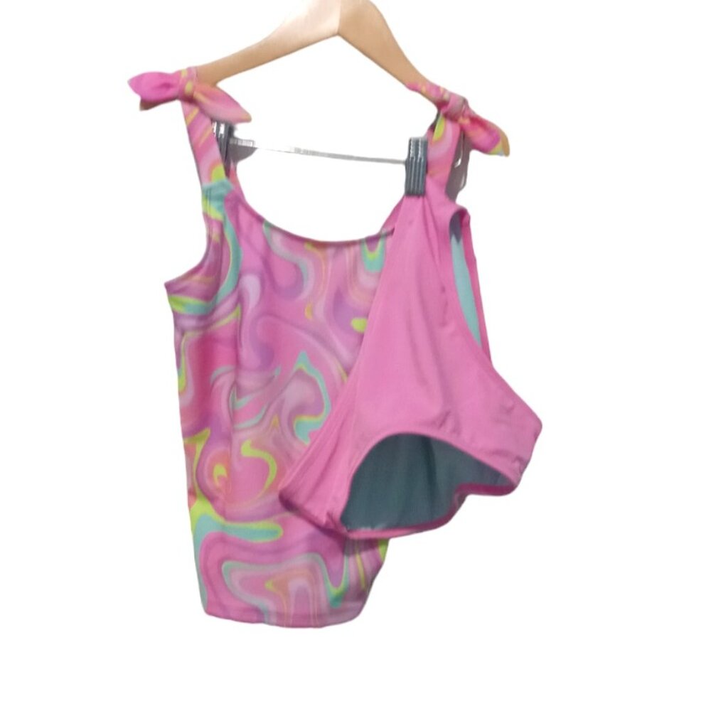 Cat & Jack Girls Midkini Set Breaking Waves Print Pink Size Large (10/12)